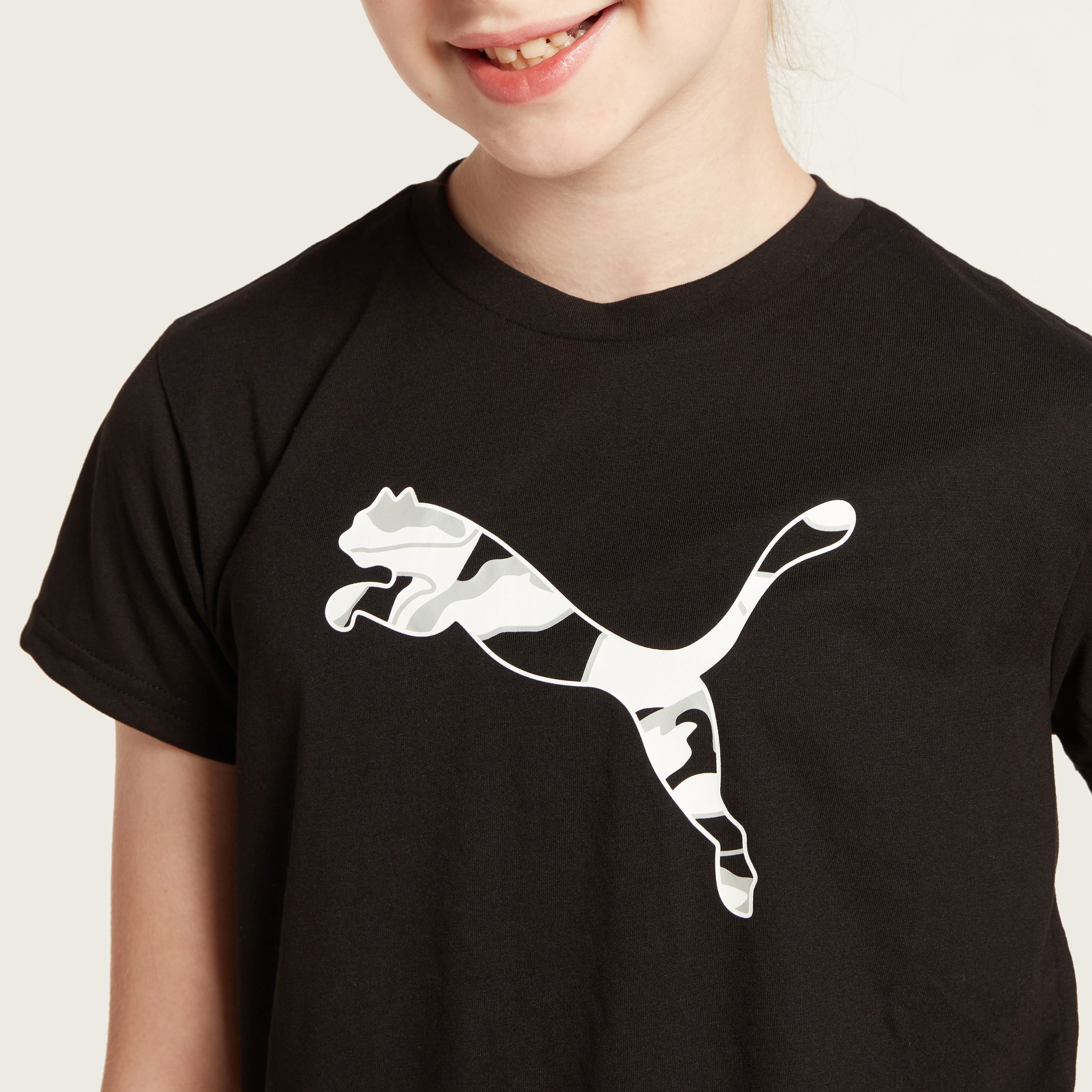 PUMA Logo Print Crew Neck T-shirt with Short Sleeves-girls-clothing-tshirts-image-3