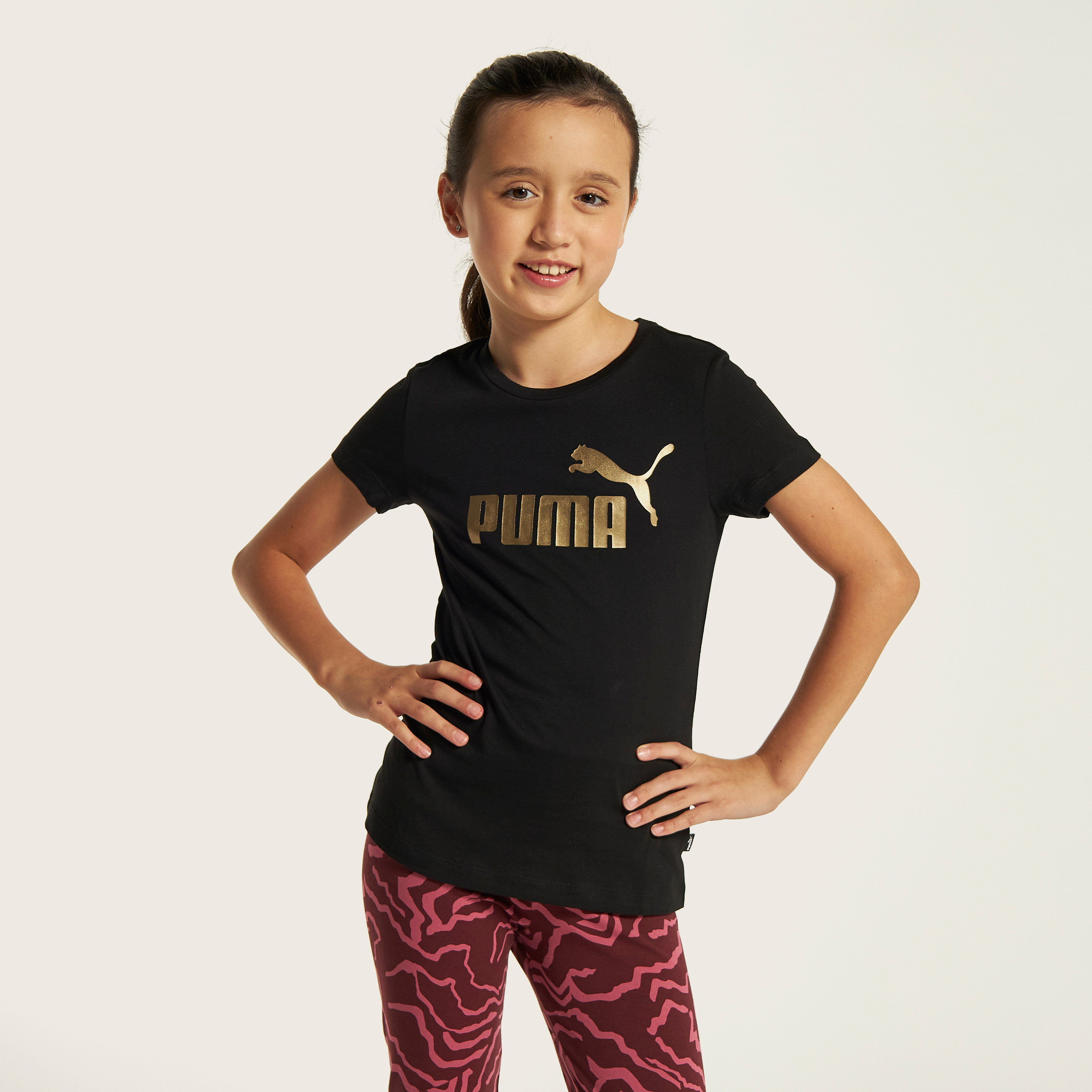 PUMA Logo Print T-shirt with Round Neck and Short Sleeves-girls-clothing-tshirts-image-1