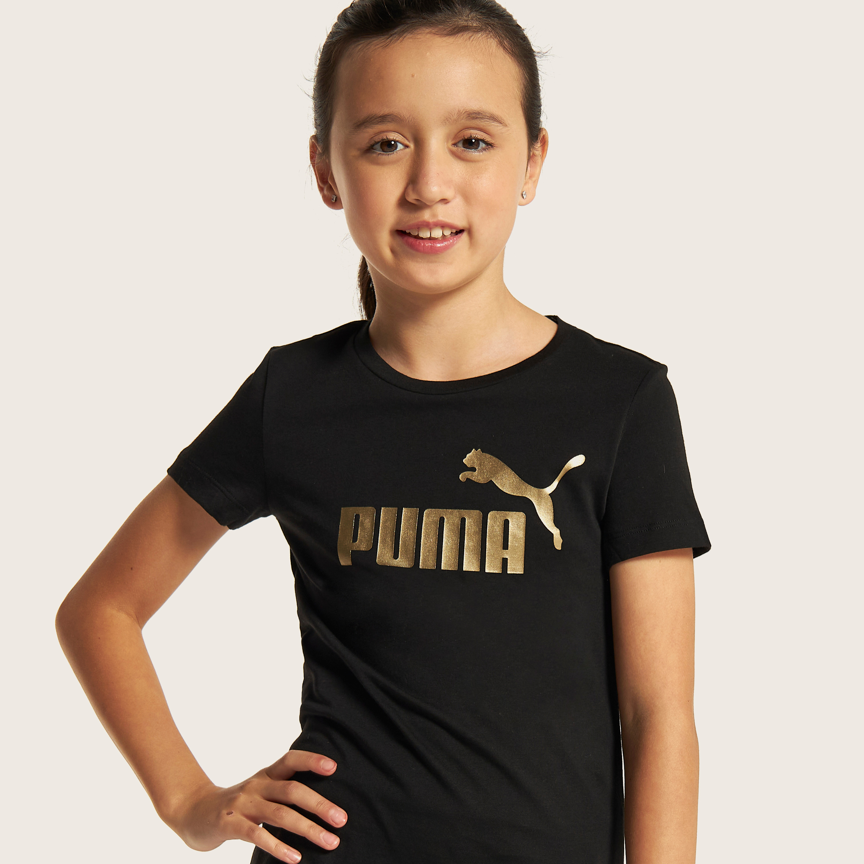 PUMA Logo Print T-shirt with Round Neck and Short Sleeves-girls-clothing-tshirts-image-3