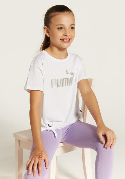 PUMA Logo Print Round Neck T-shirt with Short Sleeves and Tie-Ups-Tops-image-0