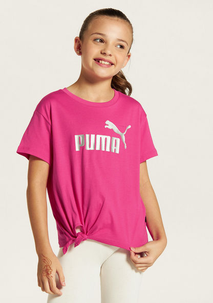 PUMA Logo Print Round Neck T-shirt with Short Sleeves and Tie-Ups-T Shirts-image-0