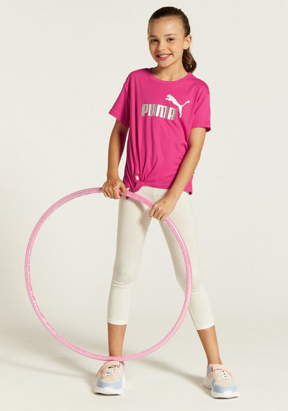 PUMA Logo Print Round Neck T-shirt with Short Sleeves and Tie-Ups-T Shirts-image-1