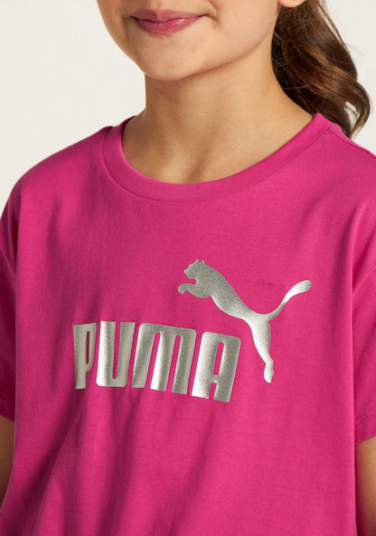 PUMA Logo Print Round Neck T-shirt with Short Sleeves and Tie-Ups-T Shirts-image-2