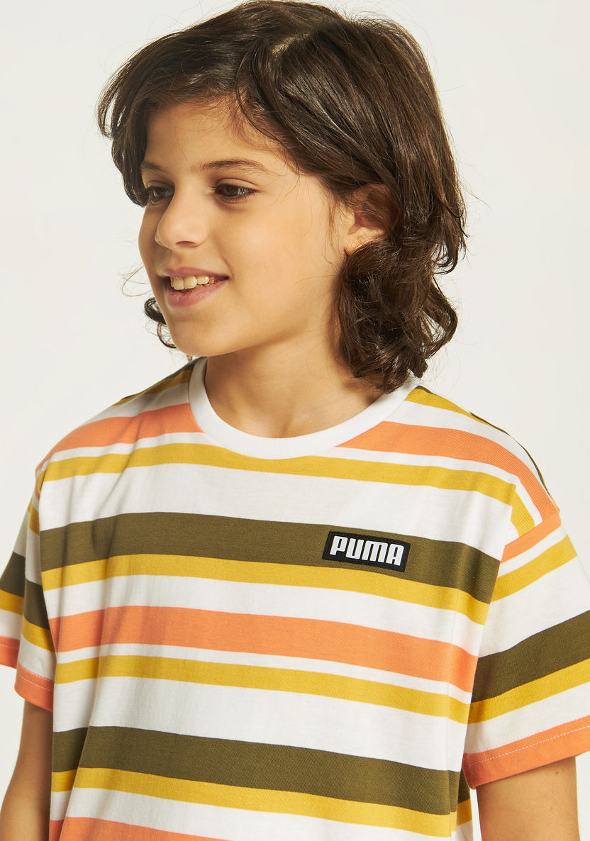 PUMA Striped Crew Neck T-shirt with Short Sleeves-Tops-image-2