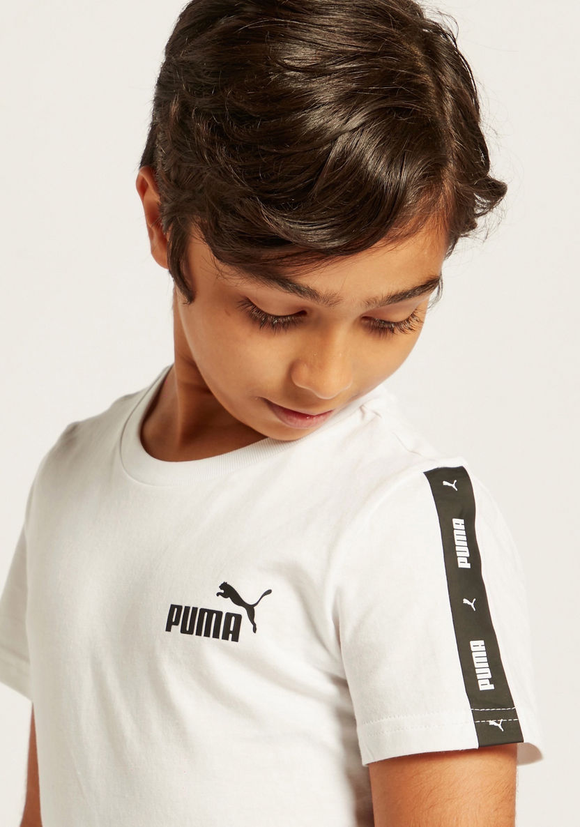 PUMA Logo Print Crew Neck T-shirt with Short Sleeves-Tops-image-2