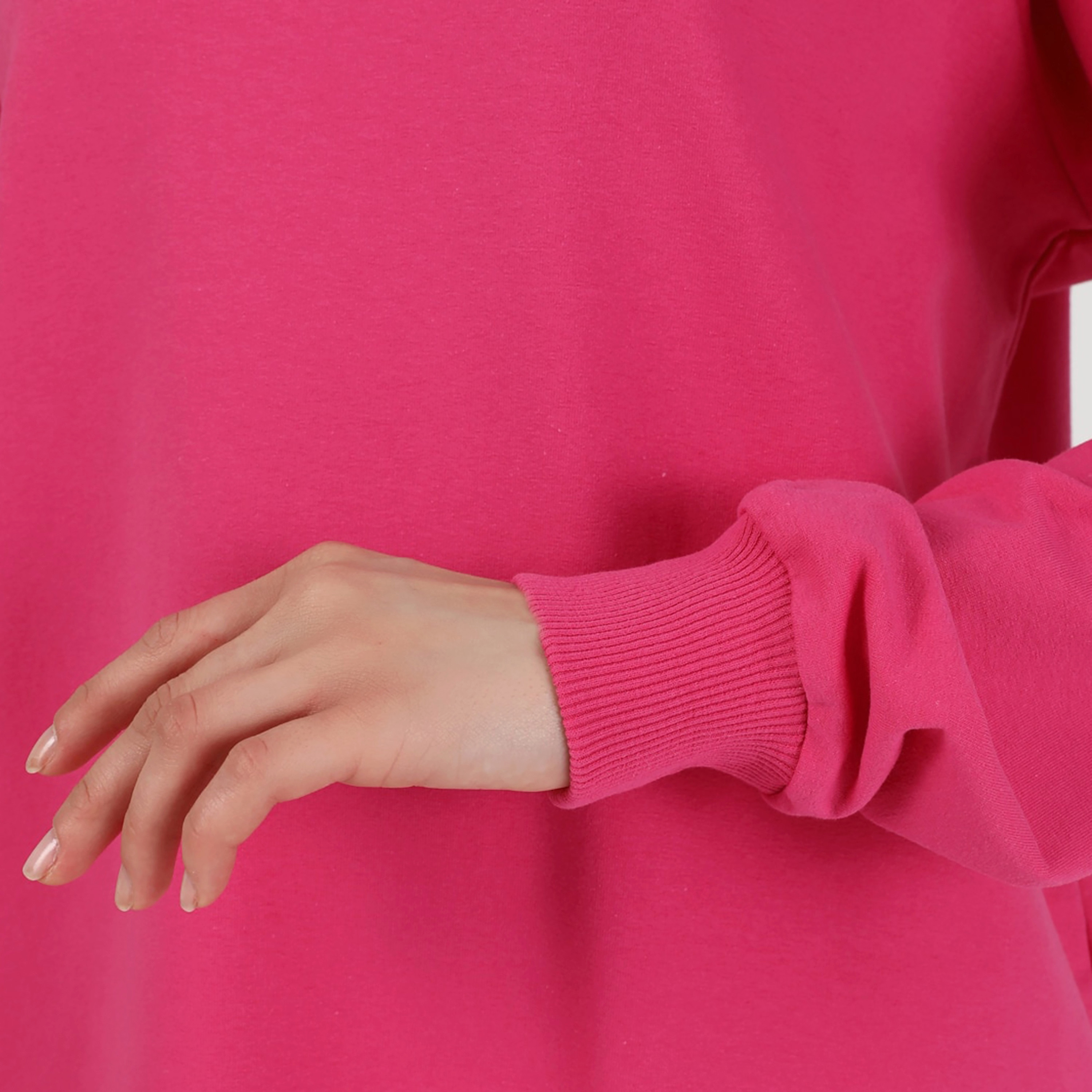 سترة سويت شيرت طويلة سادة بياقة دائرية من مودانيسا-women-clothing-hoodiesandsweatshirts-hoodies-image-4