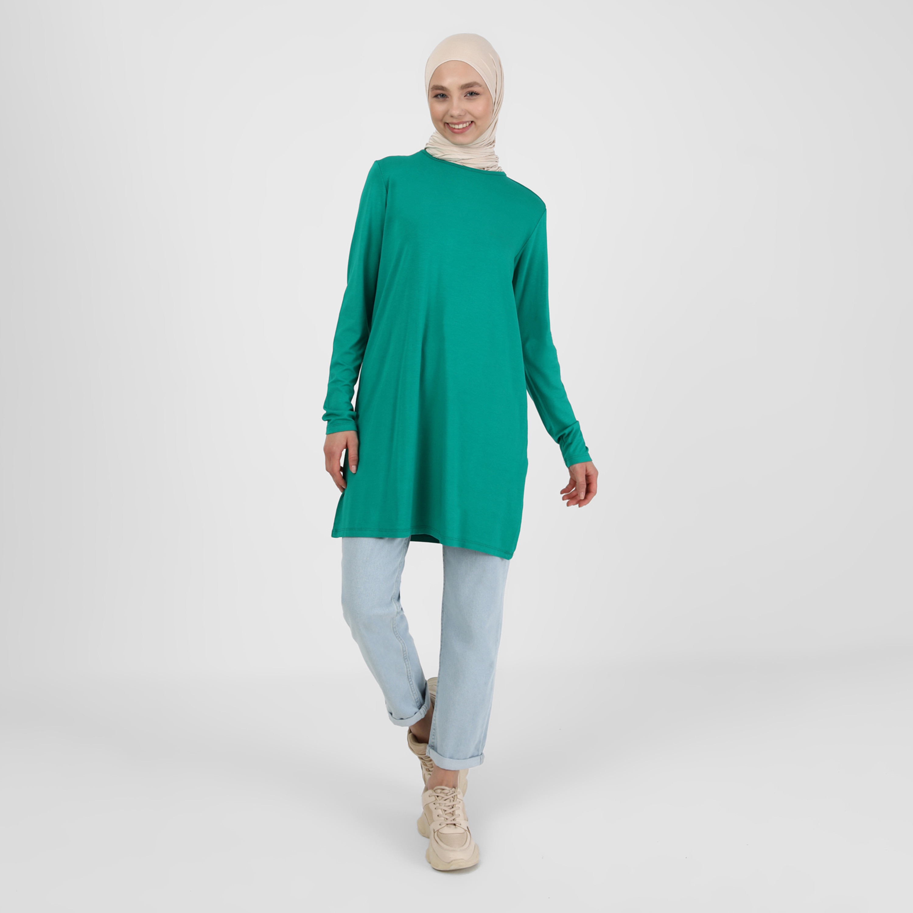 تونيك بأكمام طويلة وياقة دائرية سادة من ريفكا-women-clothing-shirtsandblouses-blouses-image-1