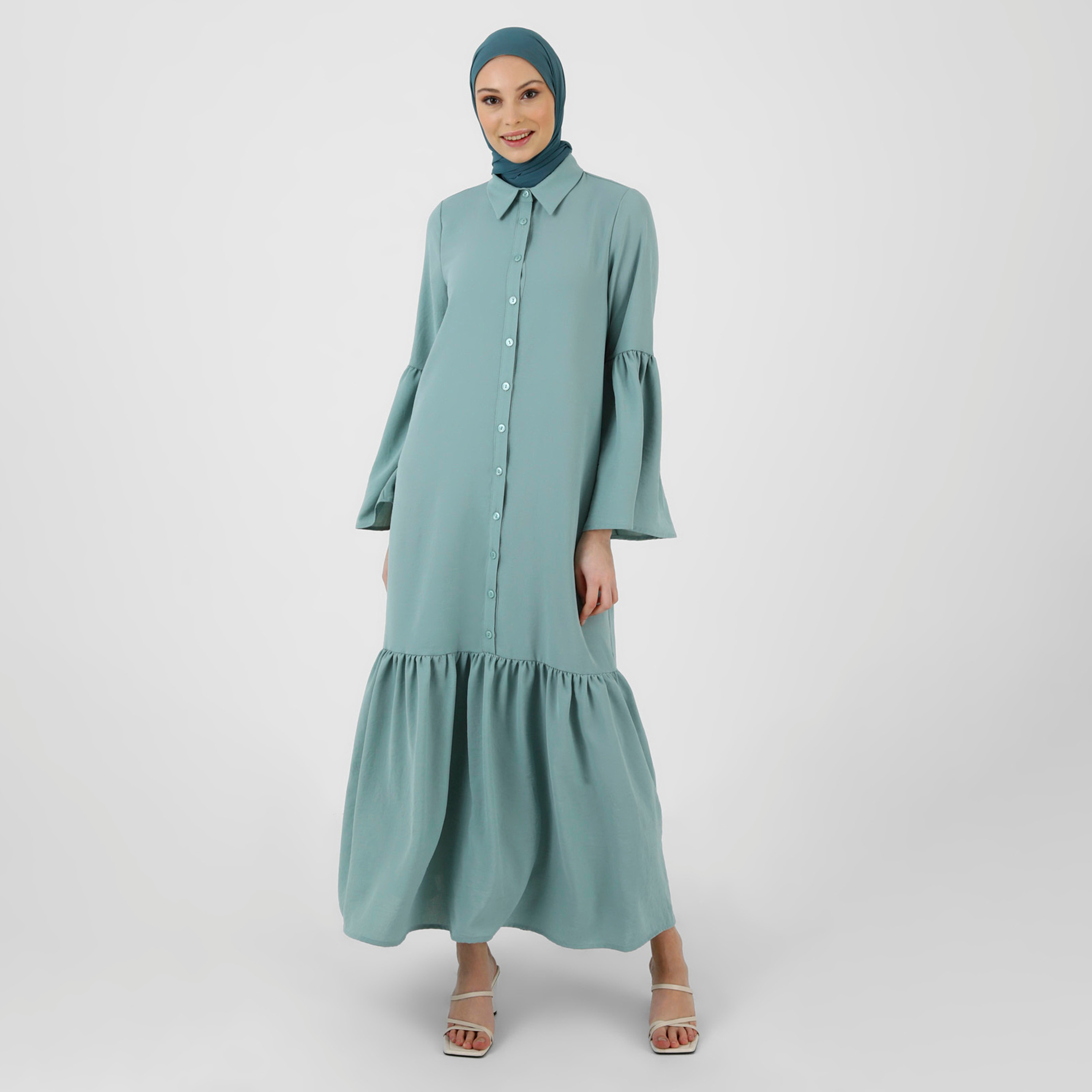 فستان بياقة سادة ورقبة مزرورة من ريفكا-women-clothing-dresses-image-1