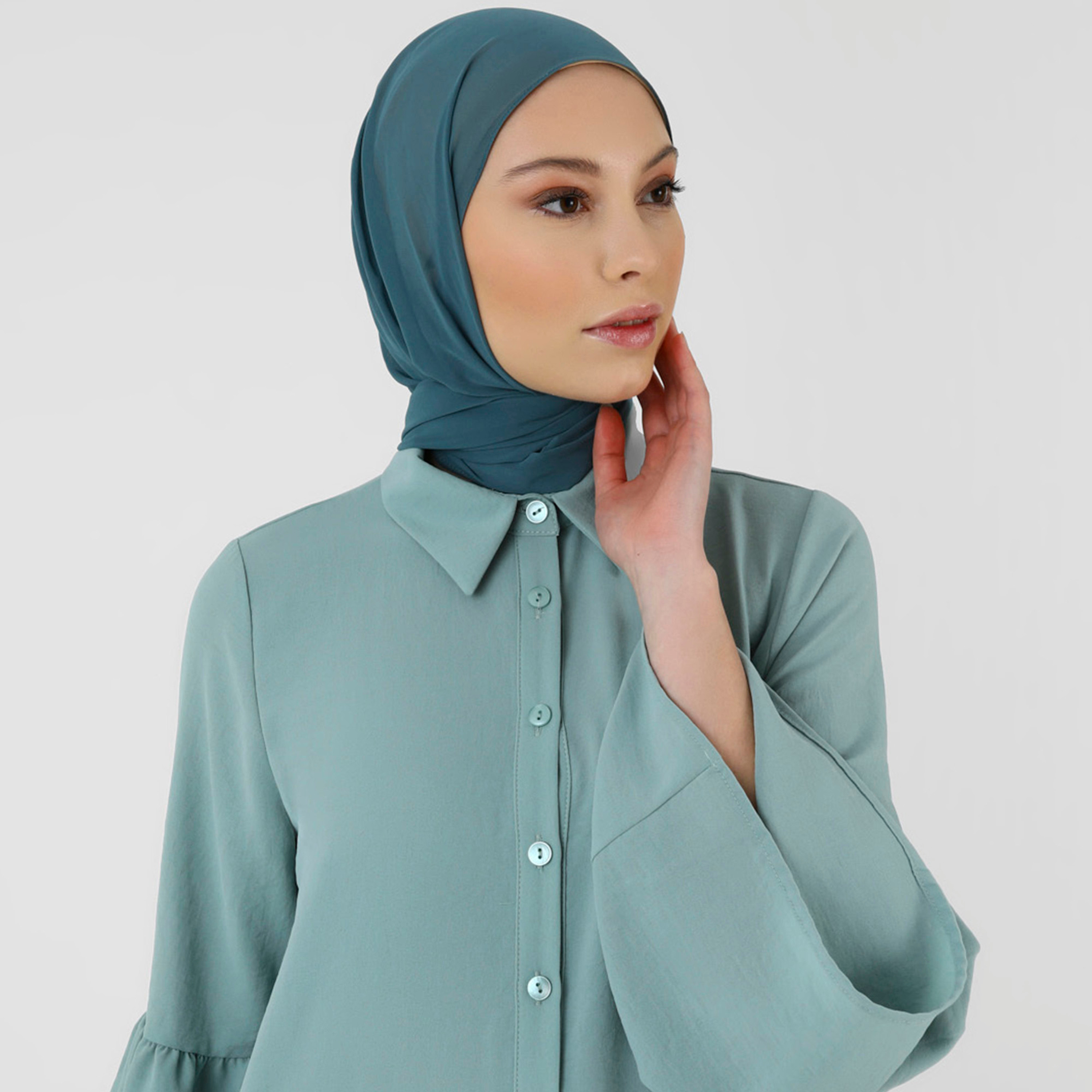 فستان بياقة سادة ورقبة مزرورة من ريفكا-women-clothing-dresses-image-2