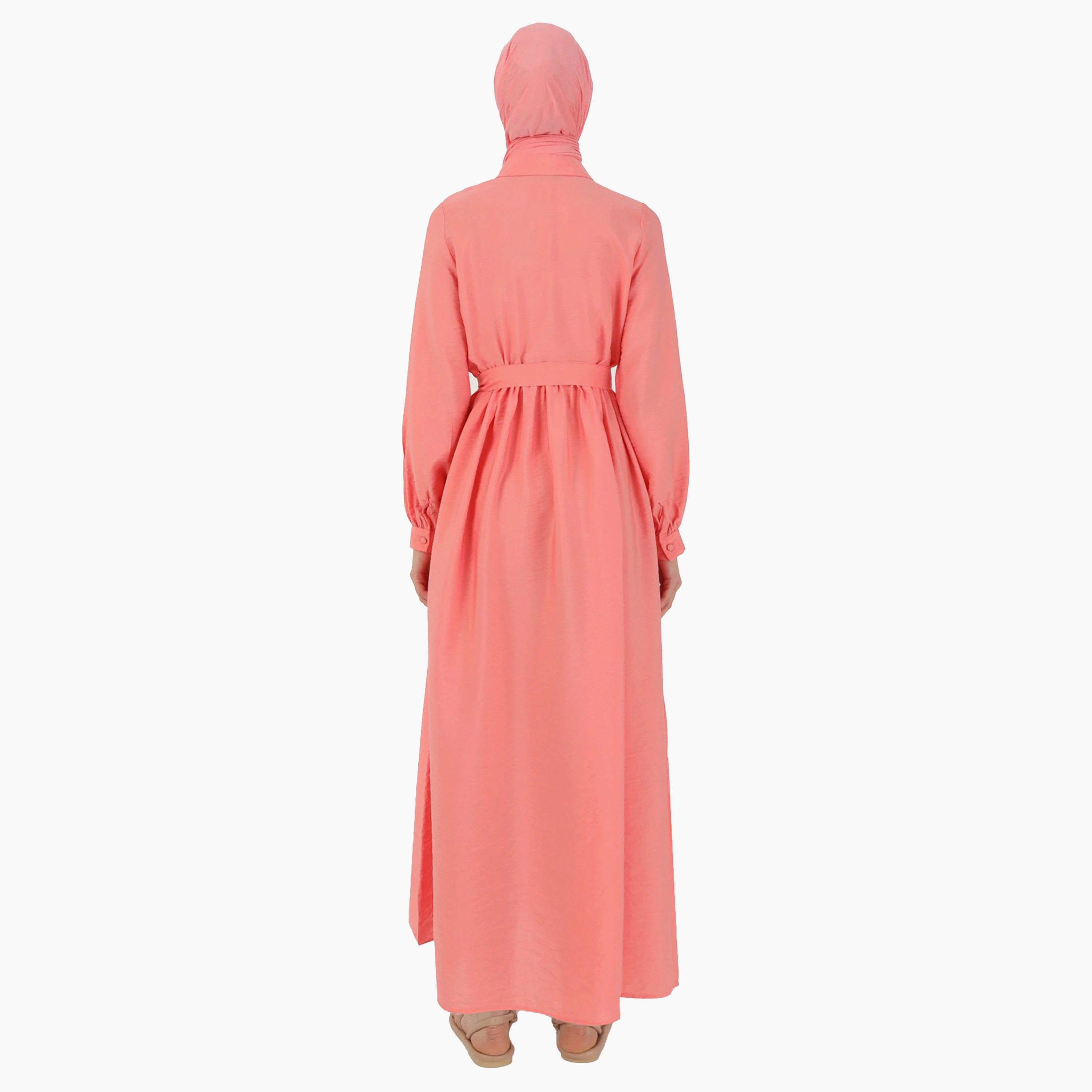 فستان متواضع سادة بياقة قميص وحزام من مودانيسا-women-clothing-dresses-image-5