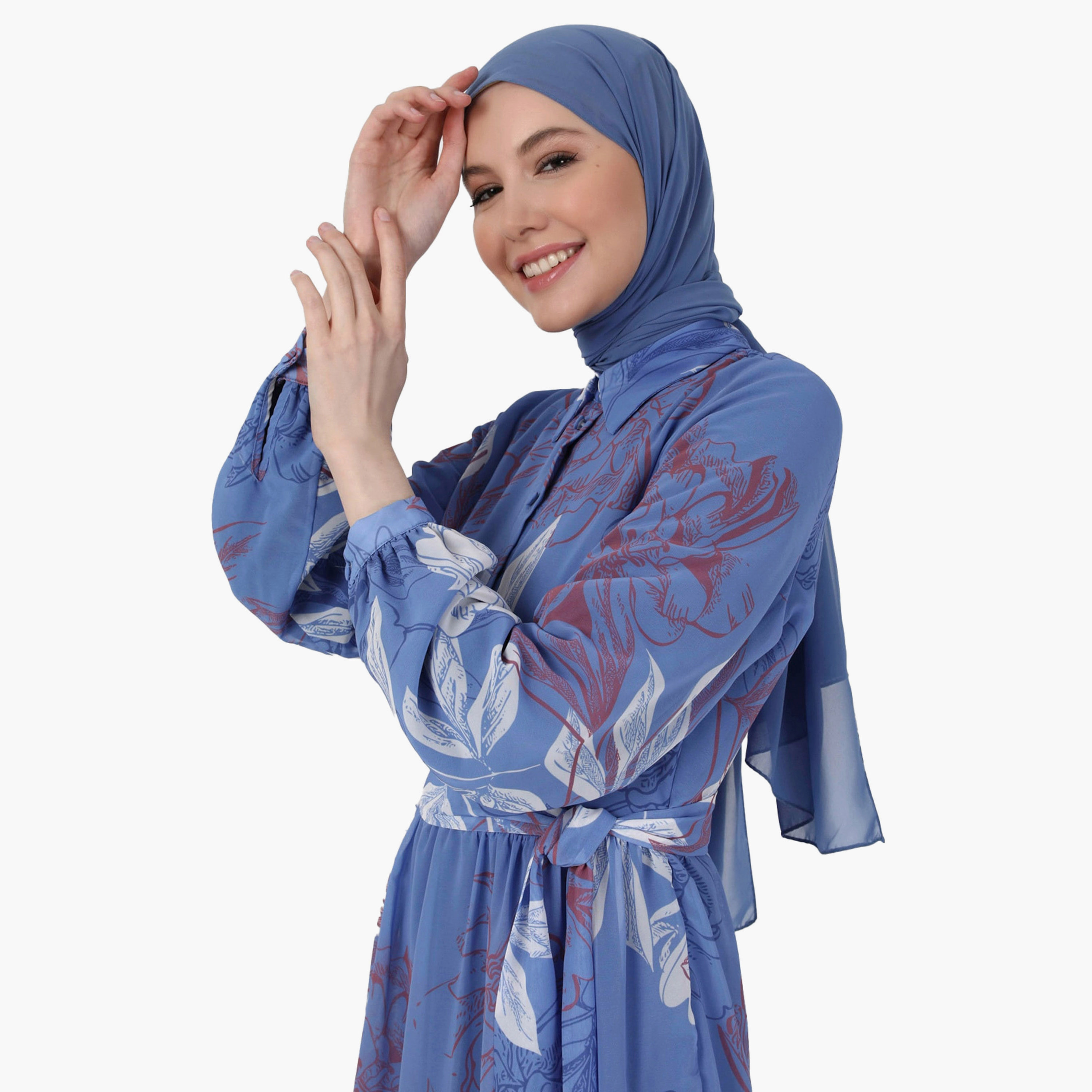 Modanisa Printed Shirt Collar Tie Belt Modest Dress-PROMO_CP_OM_B3GET10PER_20241001-image-4