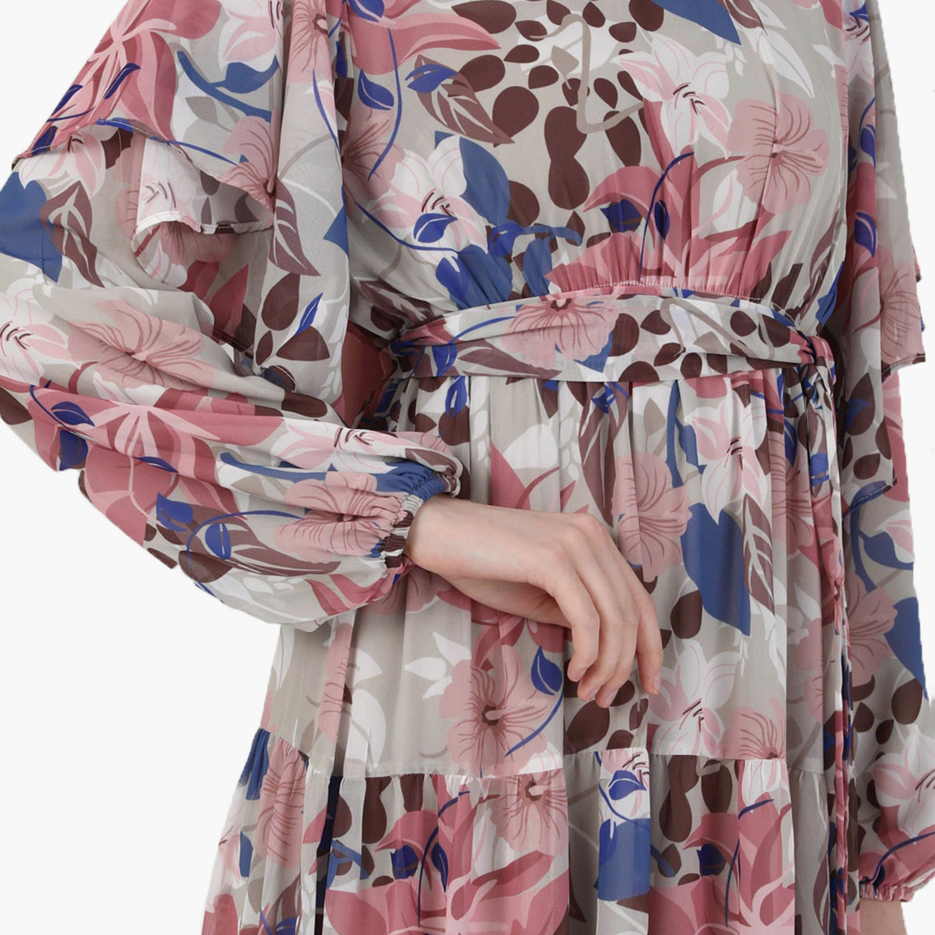 Modanisa Printed Crew Neck Tie Belt Modest Dress-PROMO_CP_OM_B3GET10PER_20241001-image-4