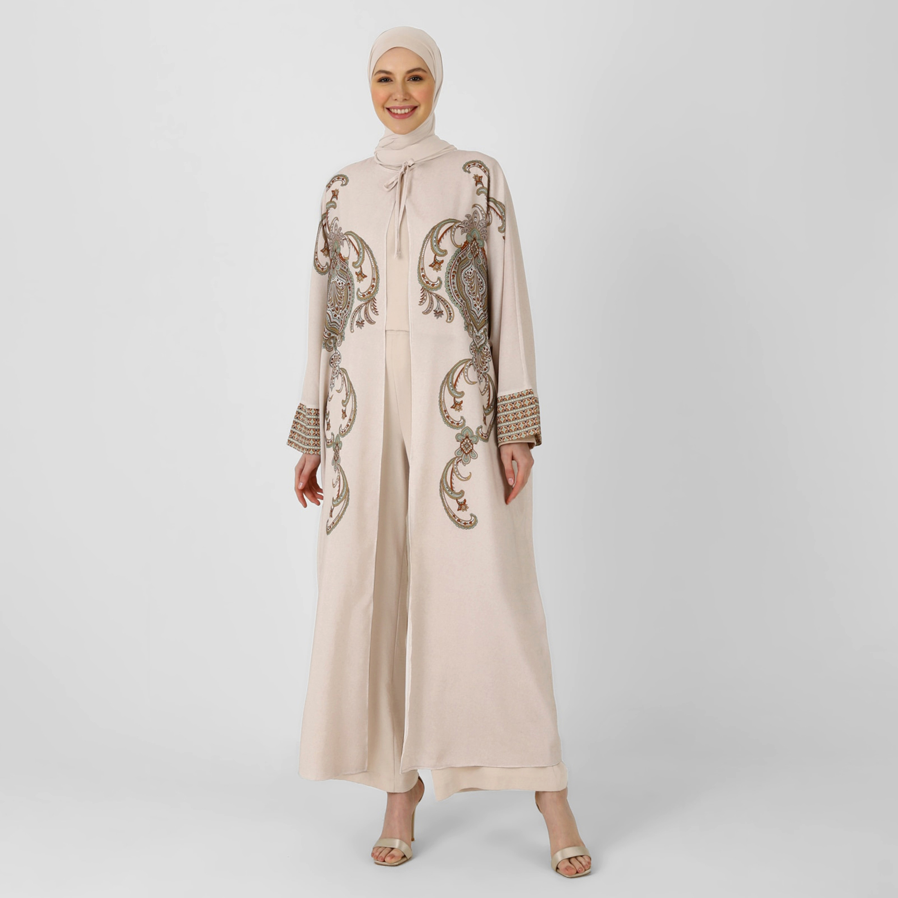 Modanisa Printed Open Front Abaya-women-arabicclothing-abayas-image-1