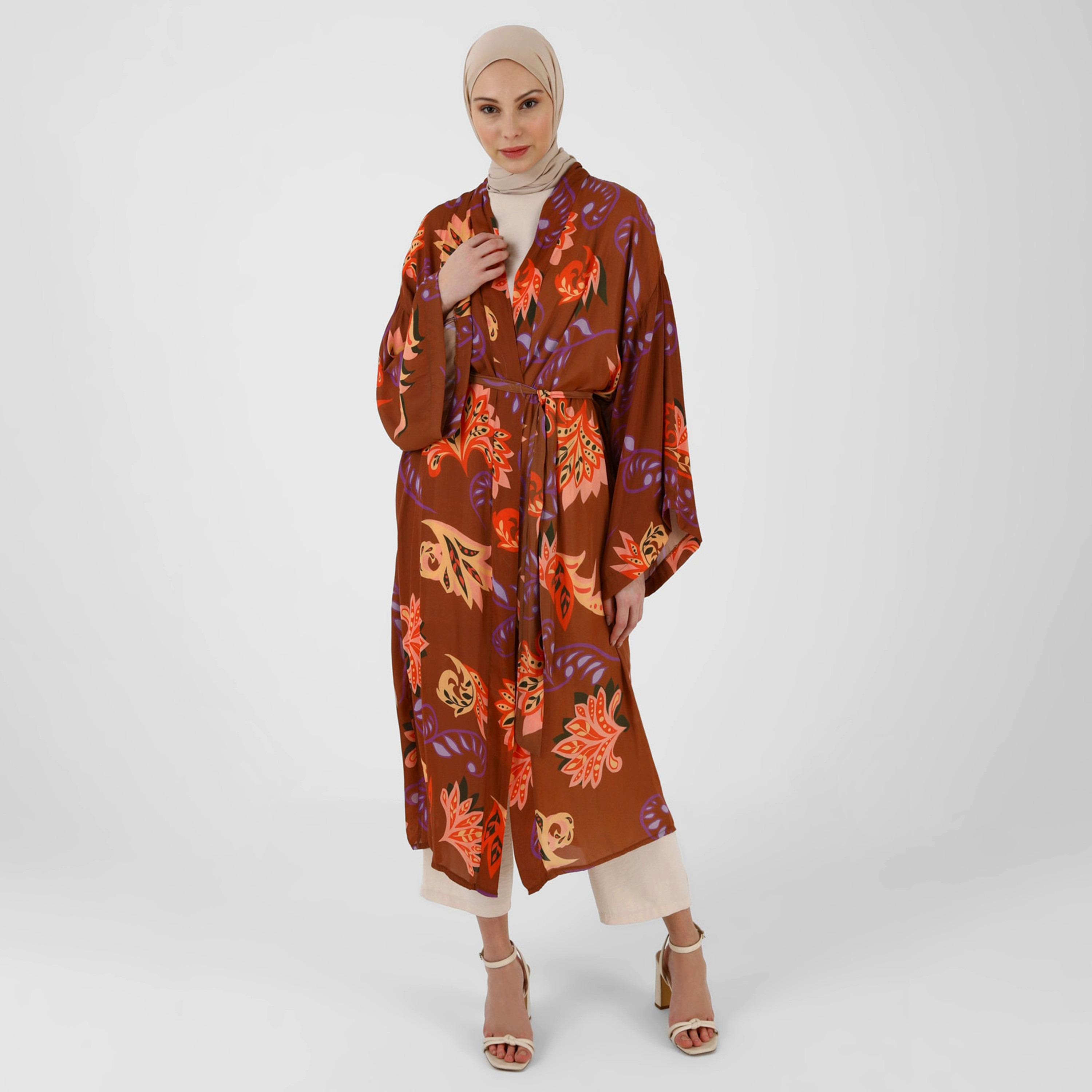 كيمونو مطبوعة بياقة شال وحزام ربطة من مودانيسا-women-clothing-shirtsandblouses-blouses-image-2