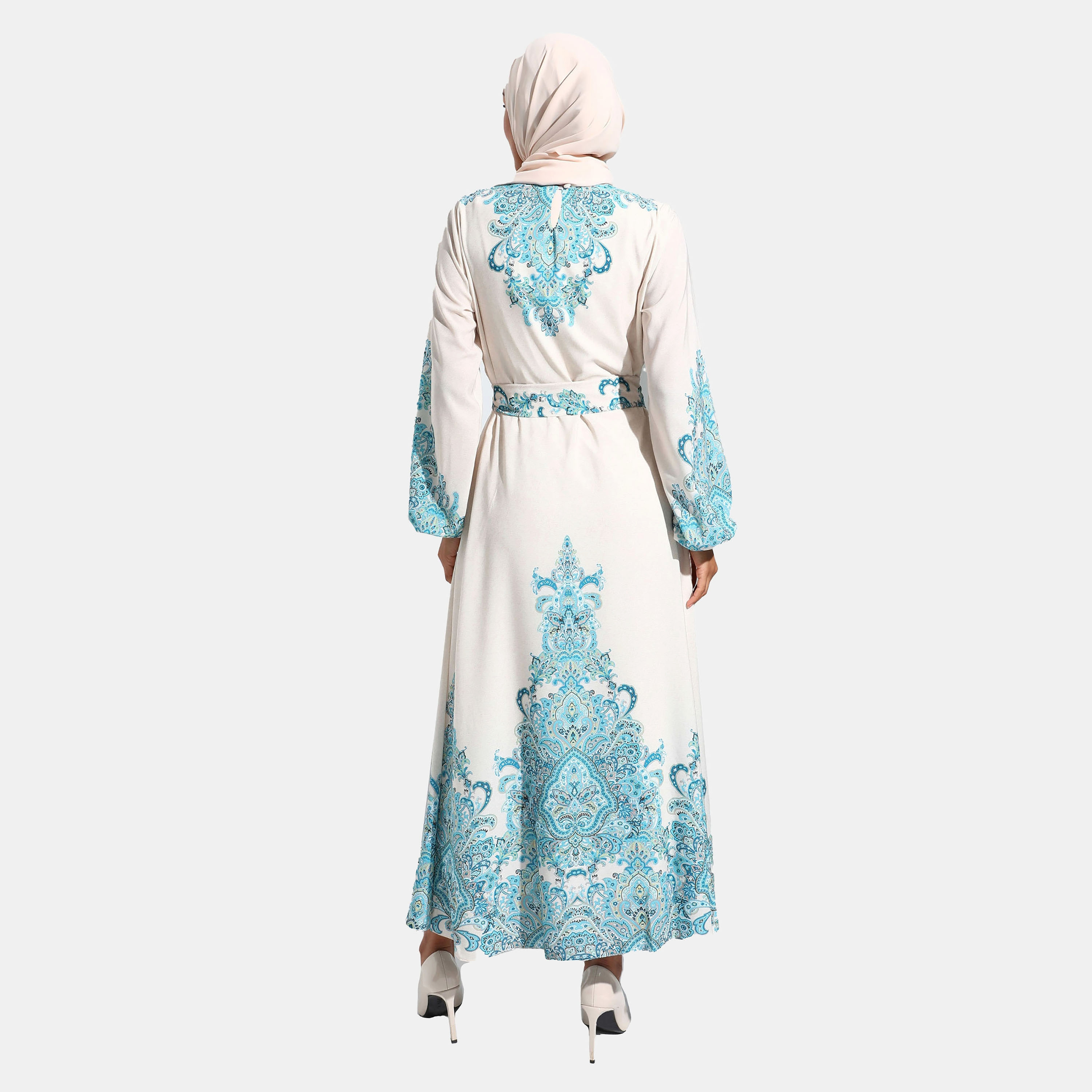 فستان متواضع مطبوعة برقبة دائرية وحزام ربطة من مودانيشا-women-clothing-dresses-image-5