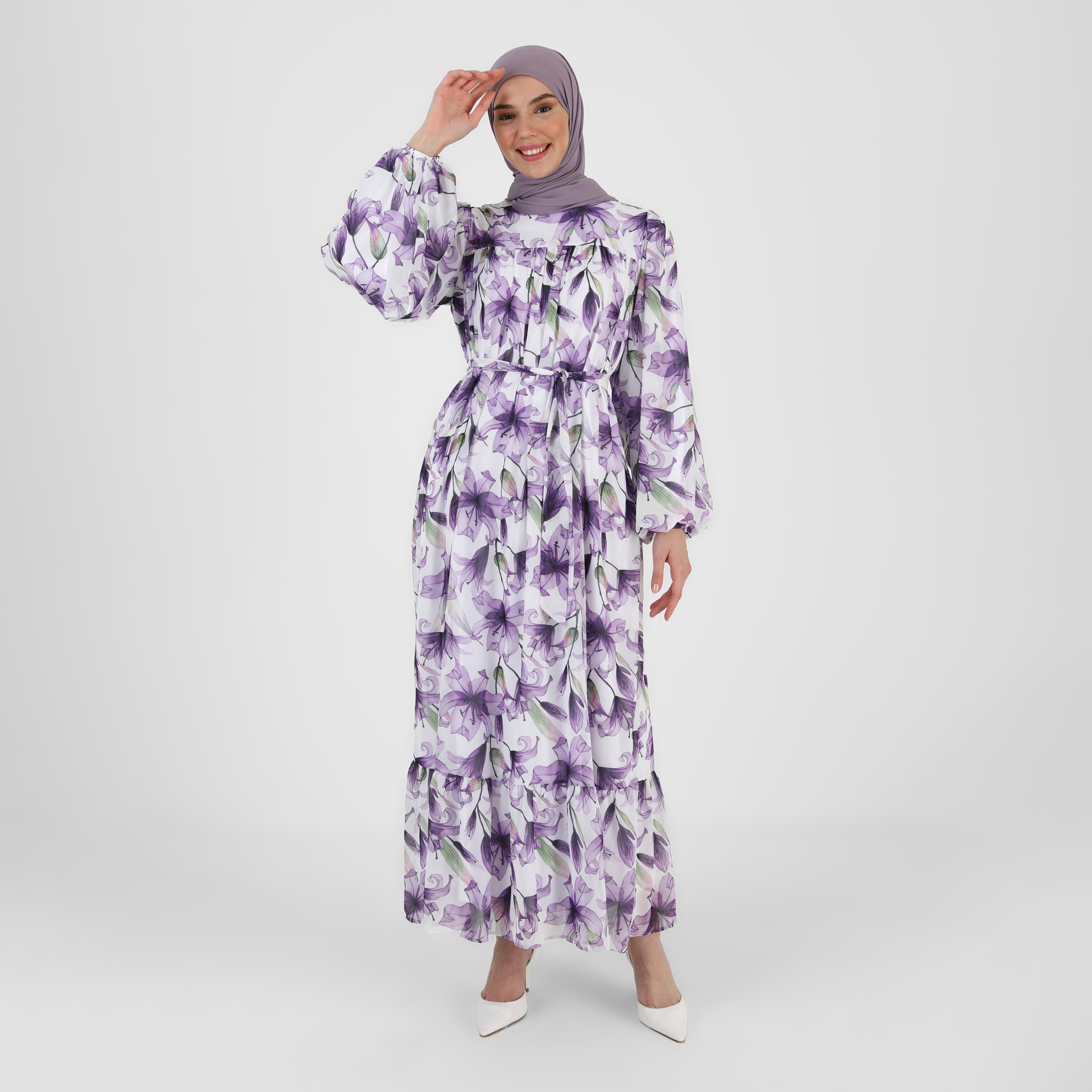 فستان المئزر برقبة دائرية مزركشة من ريفكا-women-clothing-dresses-image-1