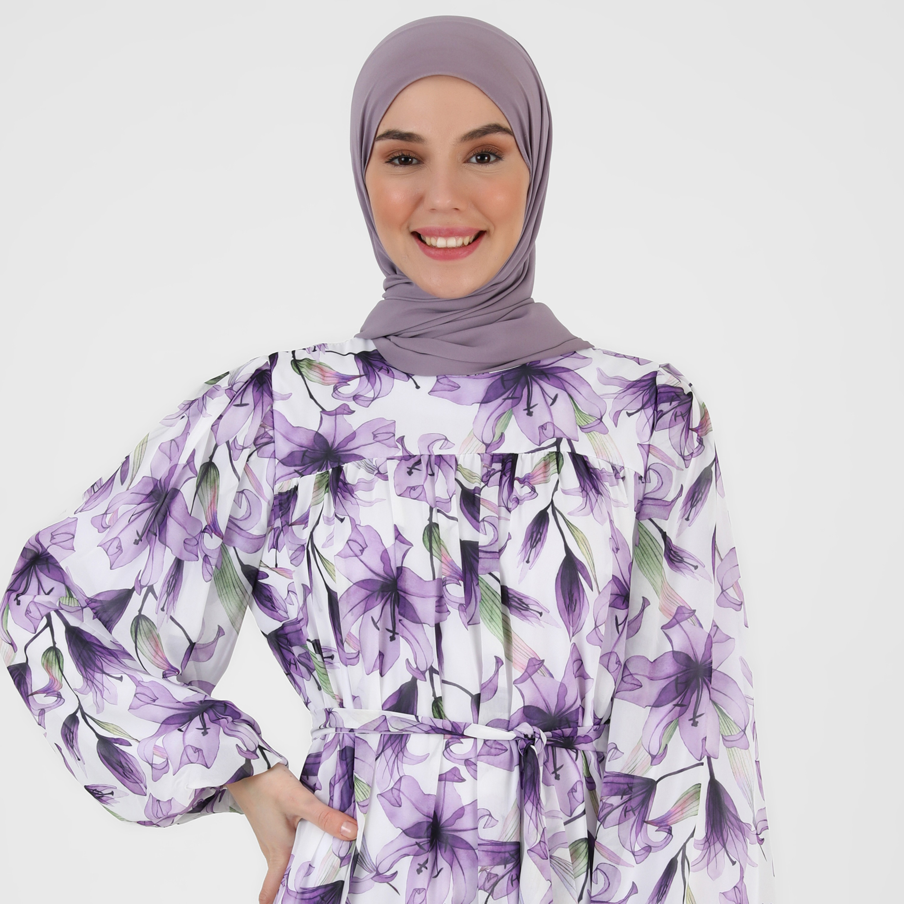 Refka Floral Crew Neck Tie Belt Dress-women-clothing-dresses-image-2
