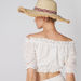 Off-Shoulder Schiffli Top with Short Sleeves and Tassels-Shirts and Blouses-thumbnail-1