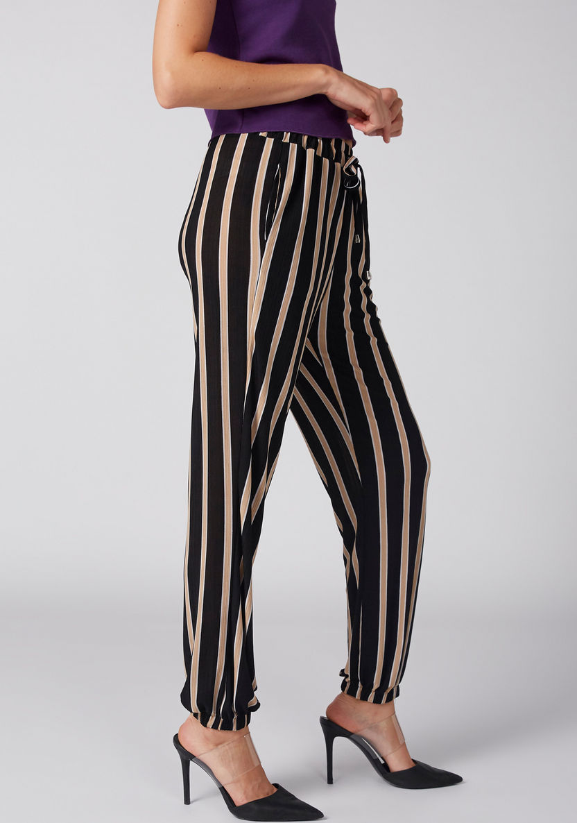 Striped Pants with Elasticised Waistband and Pocket Detail-Pants-image-0