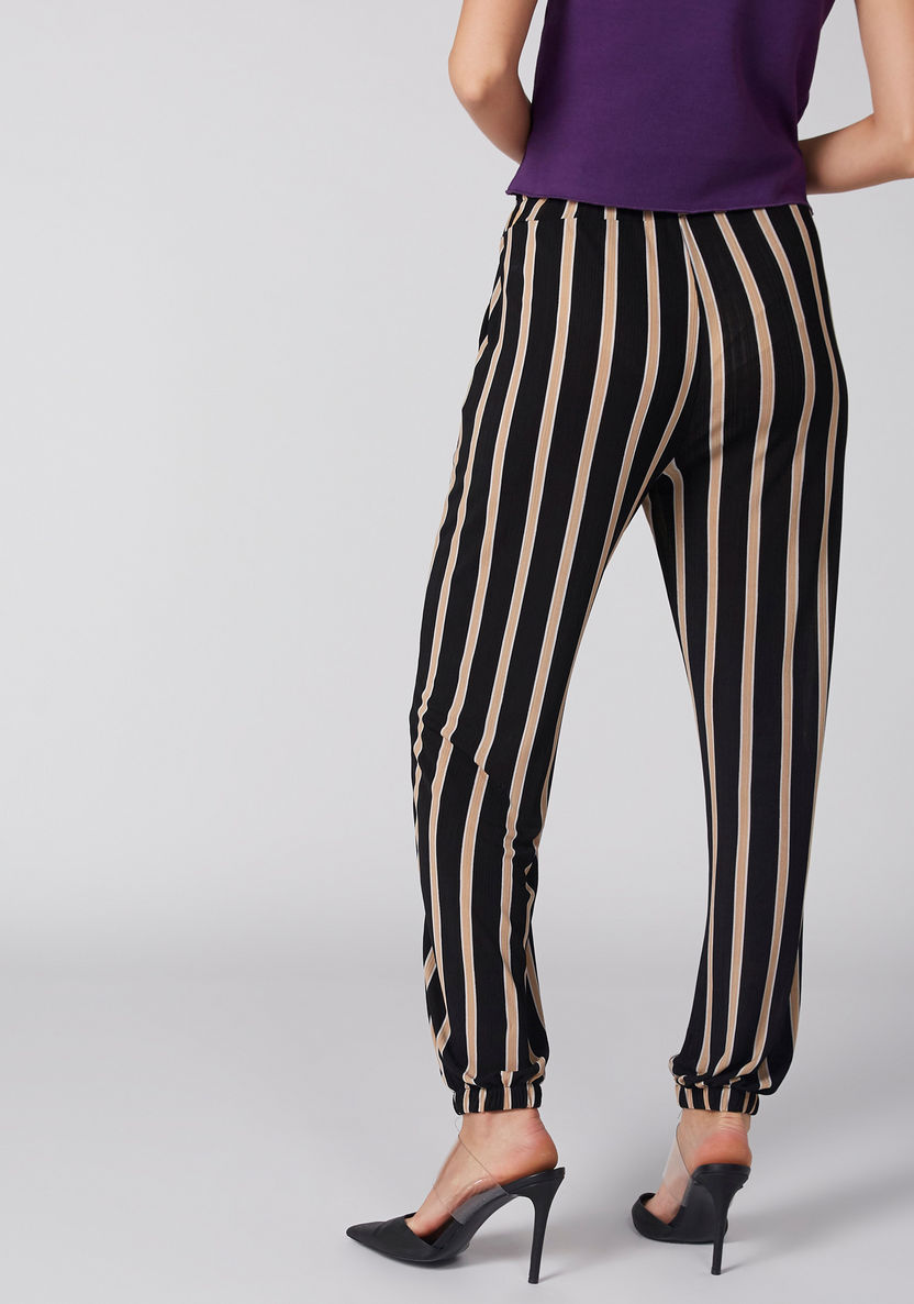 Striped Pants with Elasticised Waistband and Pocket Detail-Pants-image-1