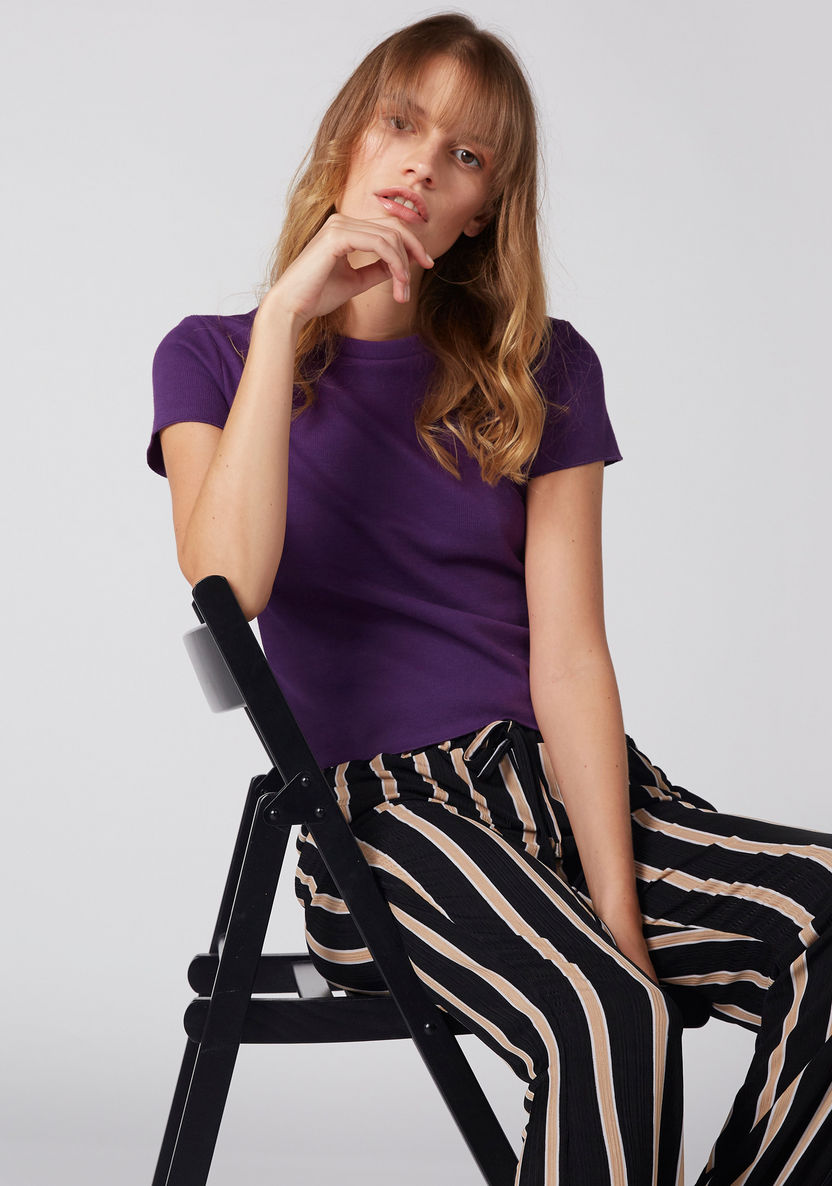 Striped Pants with Elasticised Waistband and Pocket Detail-Pants-image-4