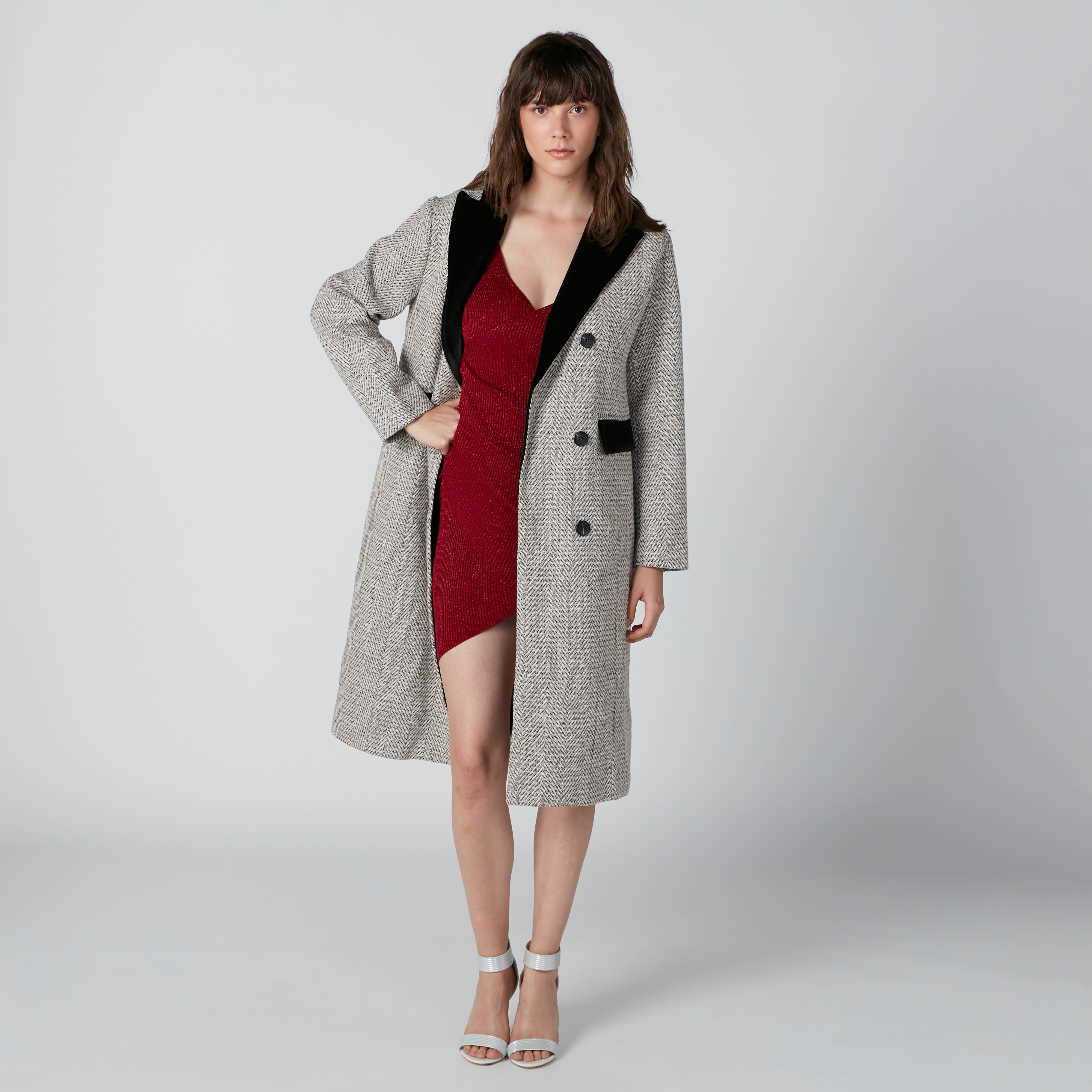 Textured Longline Coat in Regular Fit with Long Sleeves