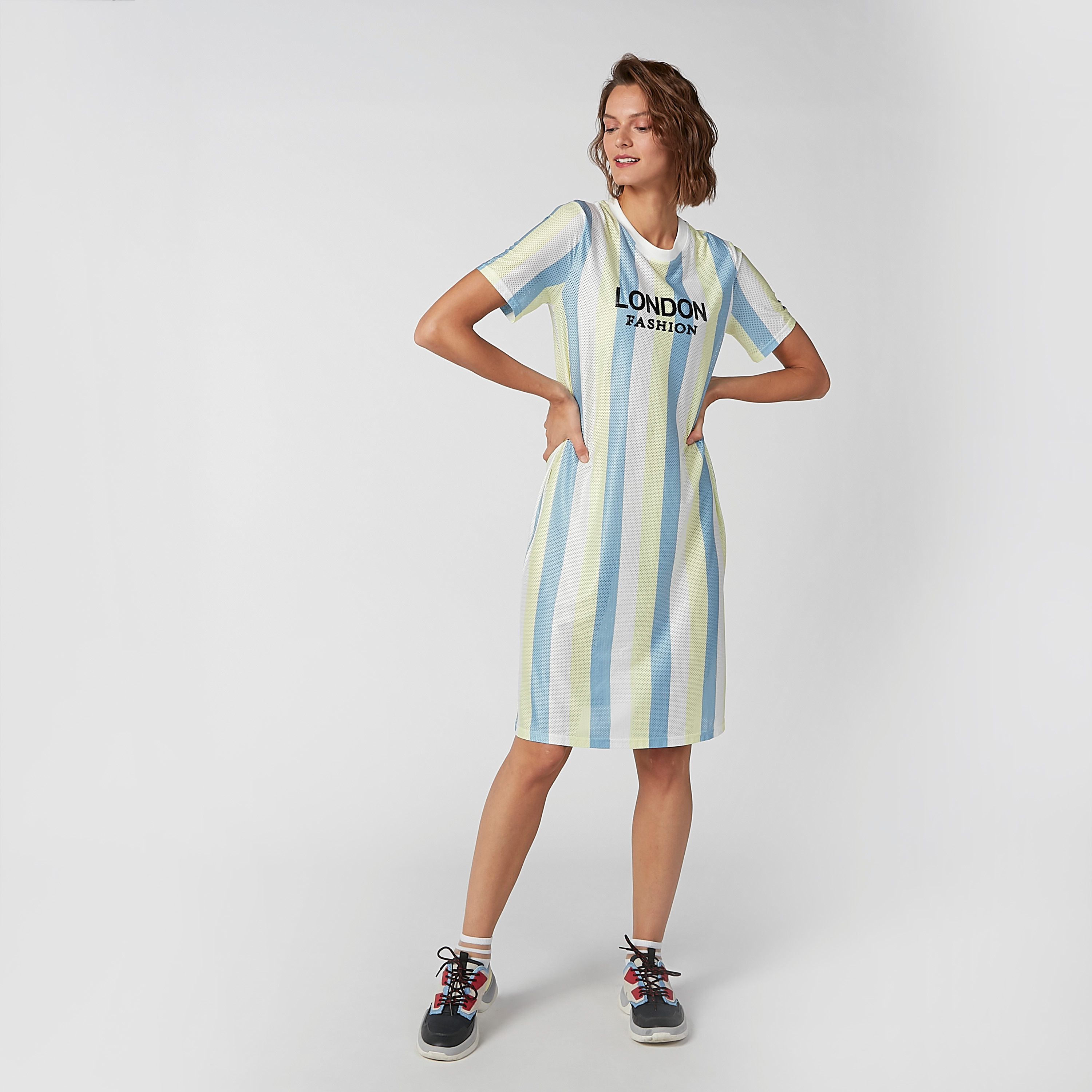 Striped midi t shirt hot sale dress