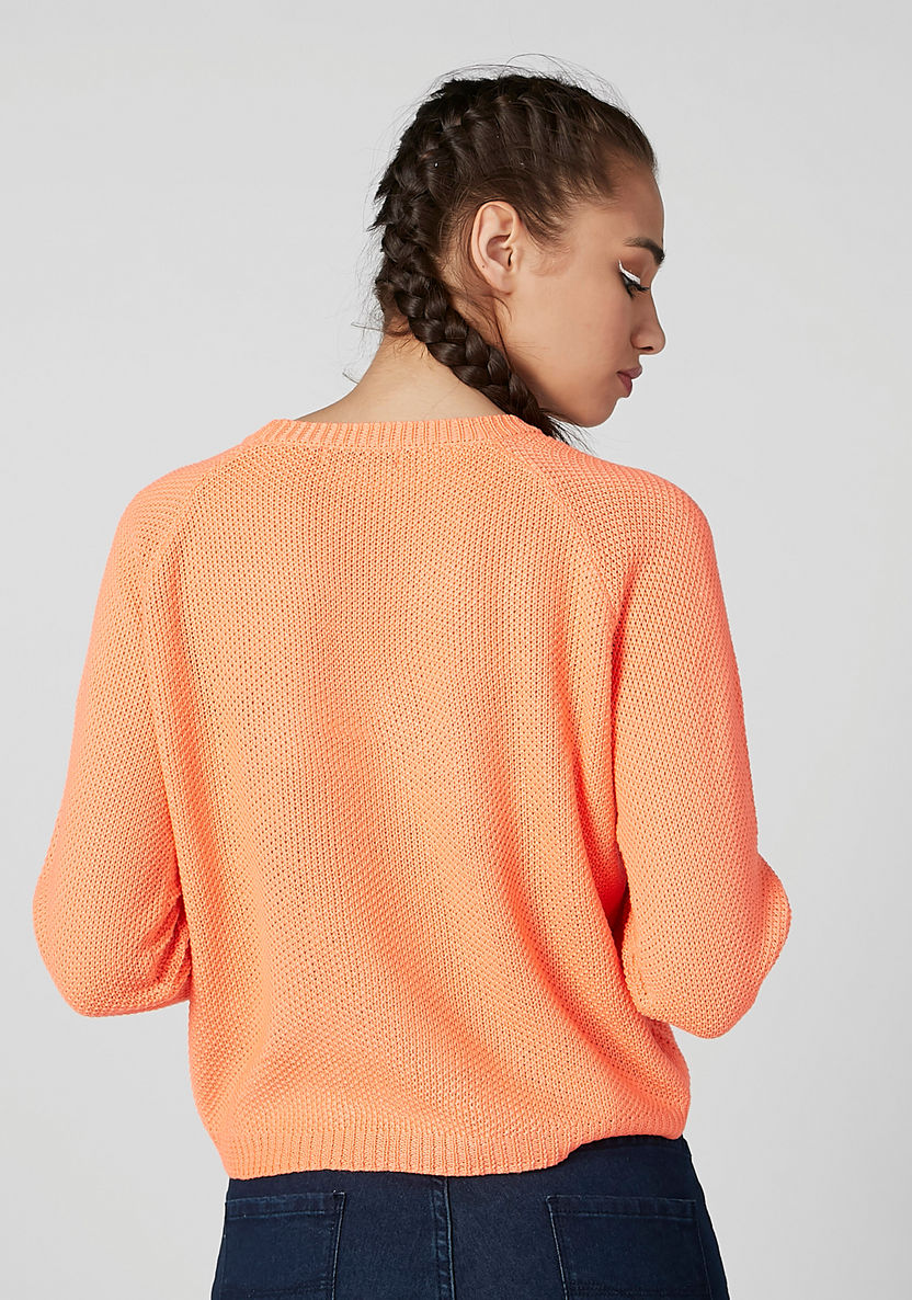 Textured Jumper with Round Neck and Raglan Sleeves-Sweaters-image-3