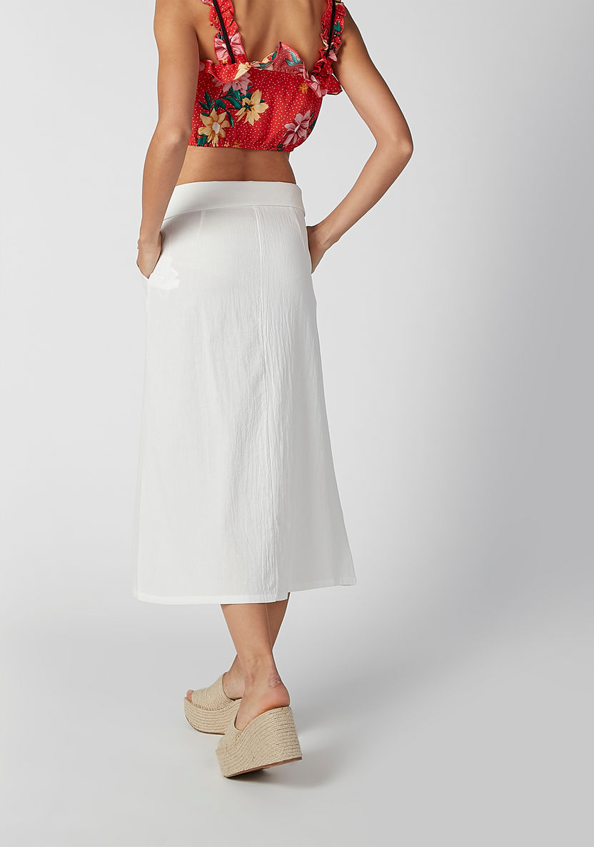 Plain Midi A-Line Skirt with Button and Pocket Detail-Skirts-image-4