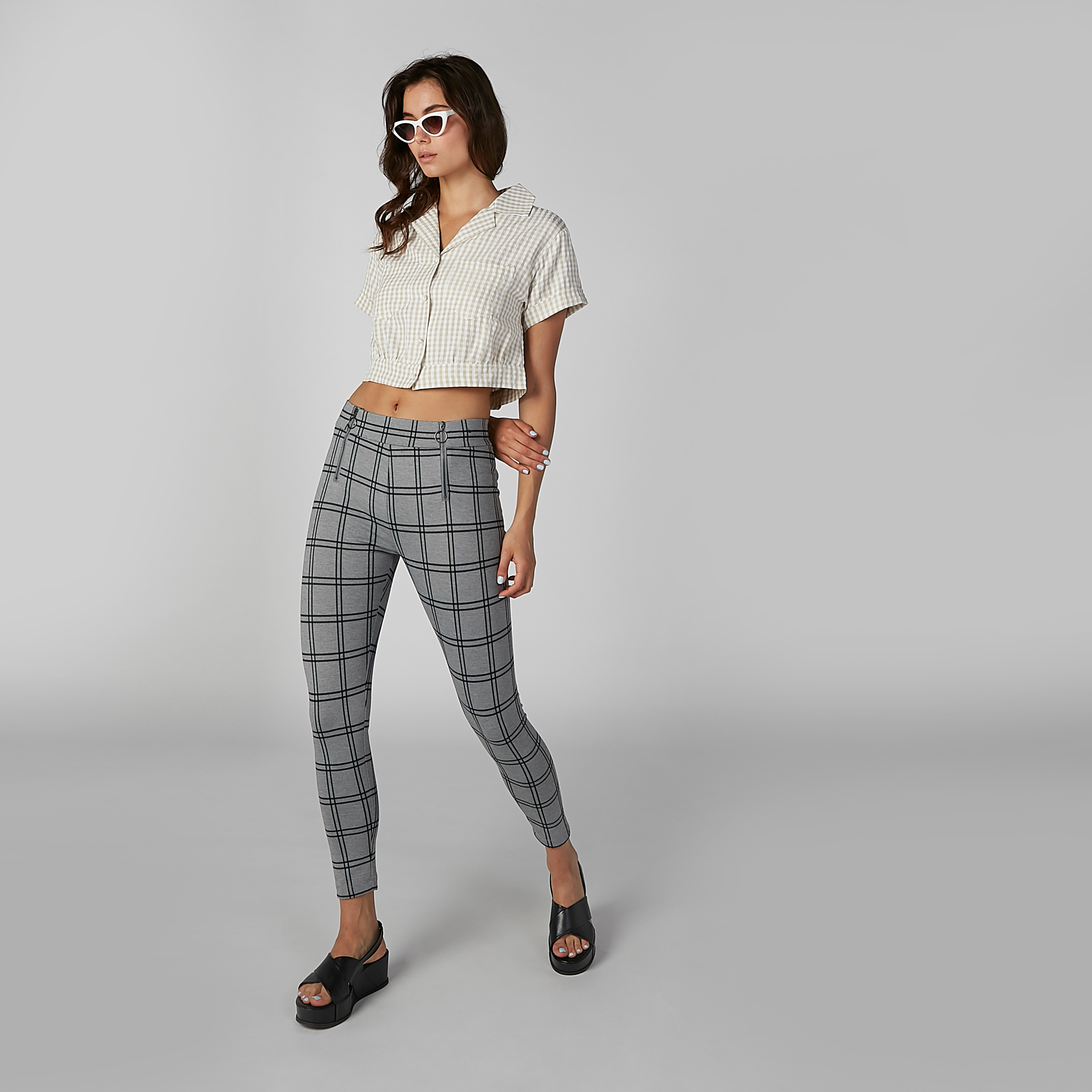 Skinny Cropped Trousers Checked Tight Trousers Shop Chequered Crop - Main Image