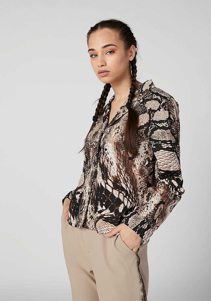 Animal Printed Shirt with Long Sleeves and Notched Lapel-Shirts and Blouses-image-0