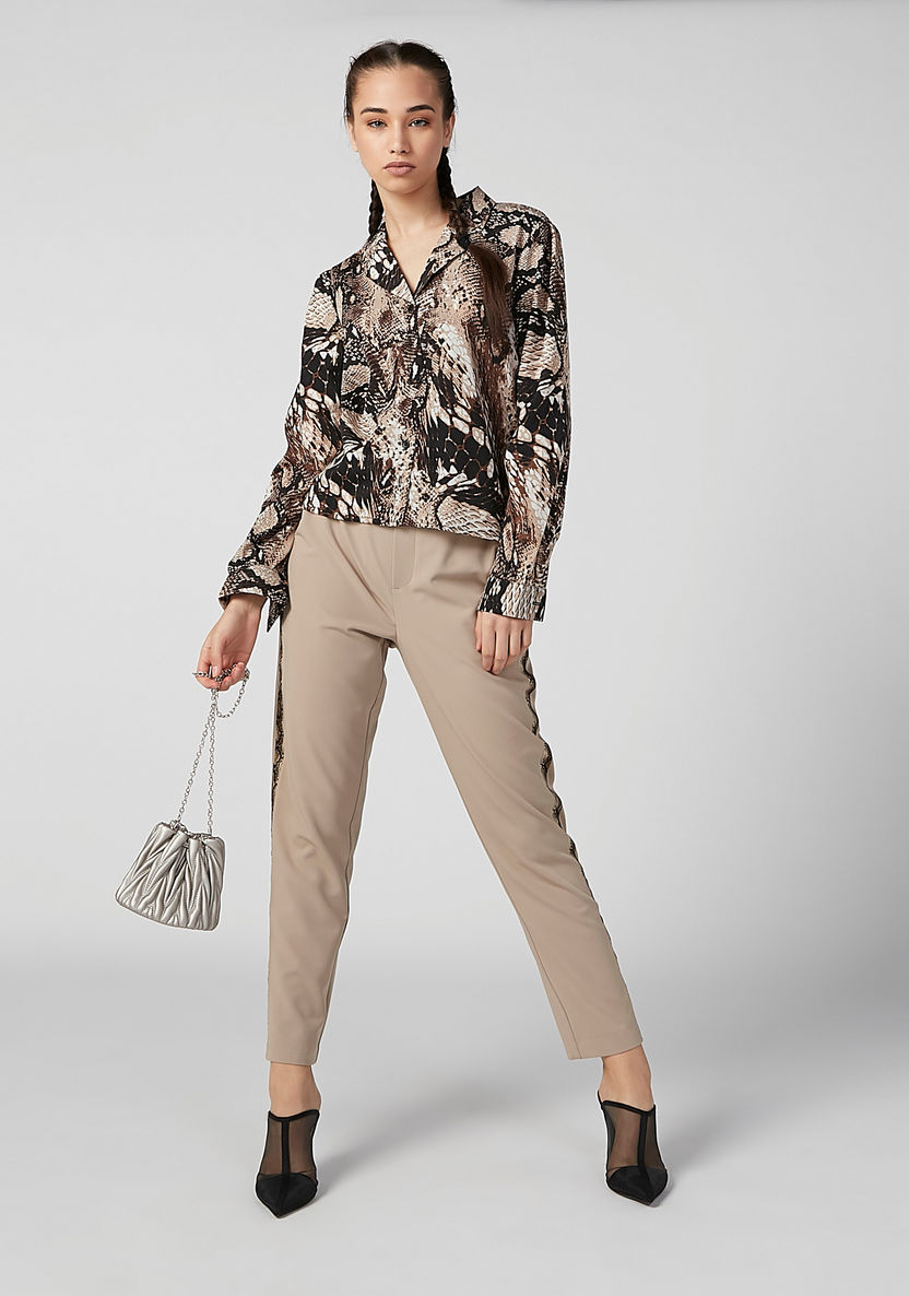 Animal Printed Shirt with Long Sleeves and Notched Lapel-Shirts and Blouses-image-1