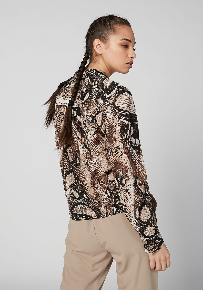 Animal Printed Shirt with Long Sleeves and Notched Lapel-Shirts and Blouses-image-2
