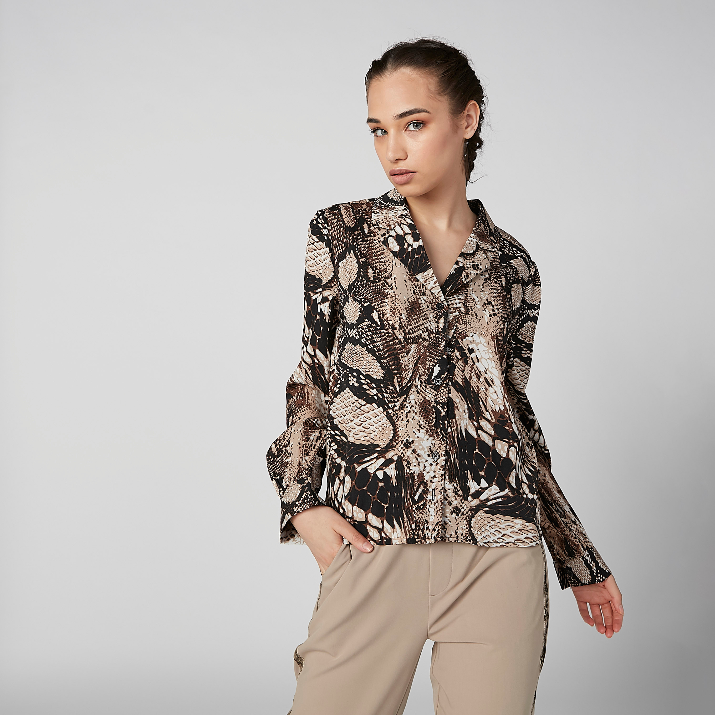 Animal Printed Shirt with Long Sleeves and Notched Lapel-women-clothing-shirtsandblouses-shirts-image-4
