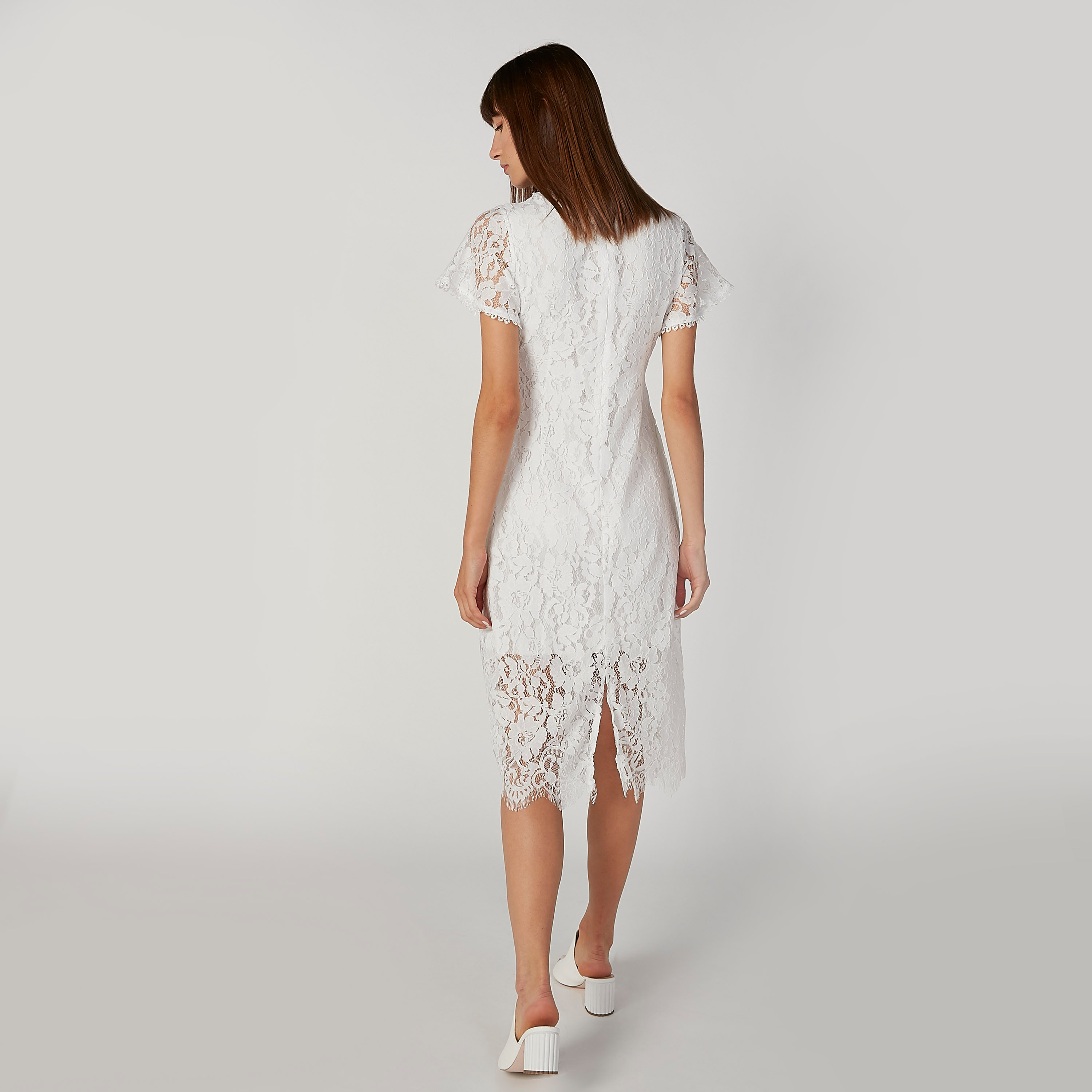 Buy Women s Lace Midi A line Dress with Short Sleeves and Flap Pockets Online Centrepoint Bahrain