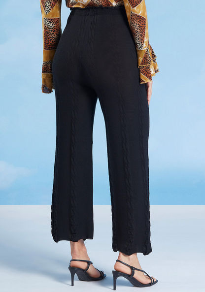 Wide Fit Cropped Plain Flexi Waist Pants with Drawstring