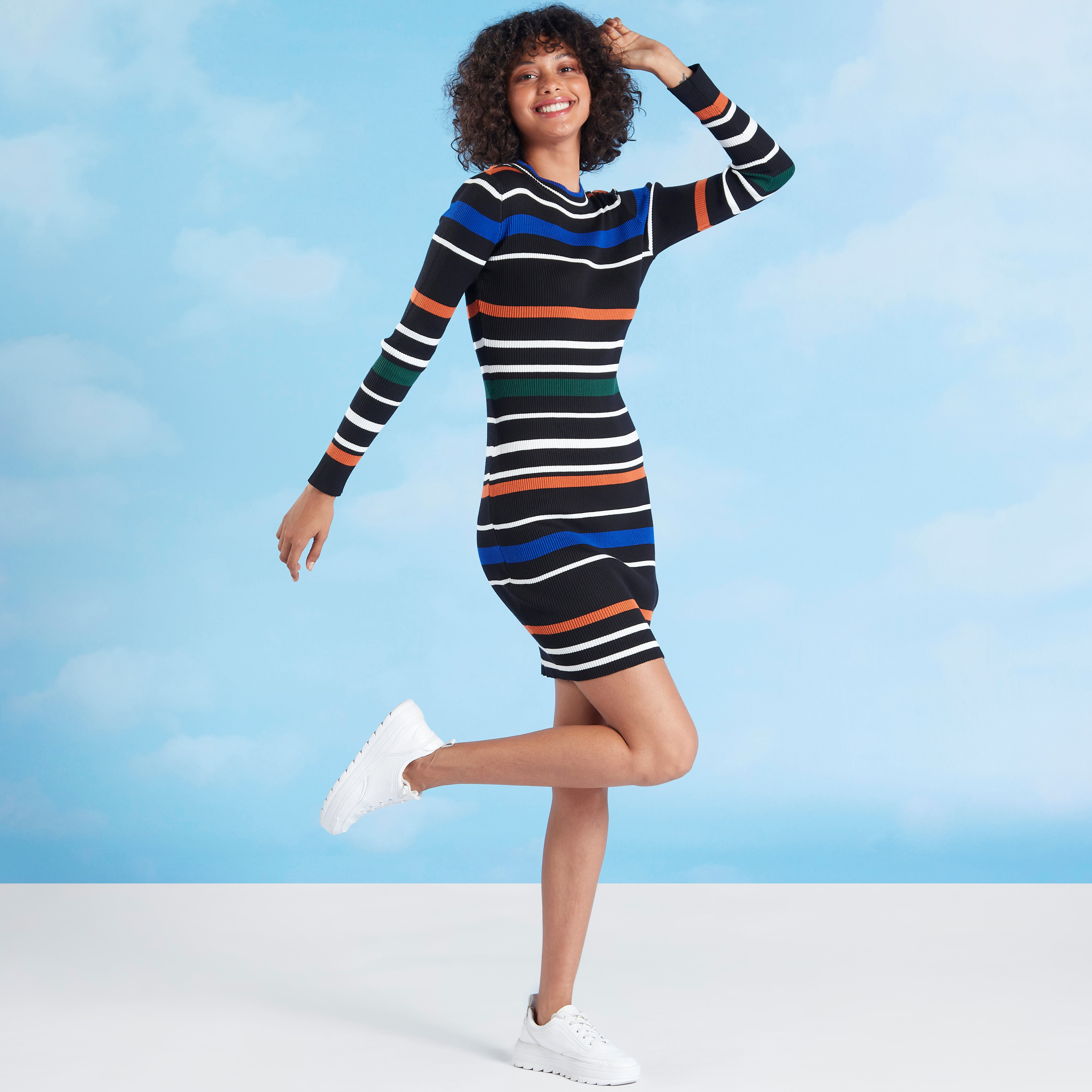 Long striped bodycon dress best sale