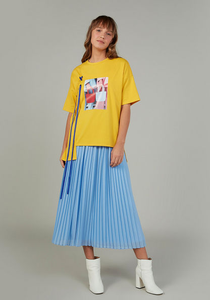 Printed T-shirt with 3/4 Sleeves and High Low Hem