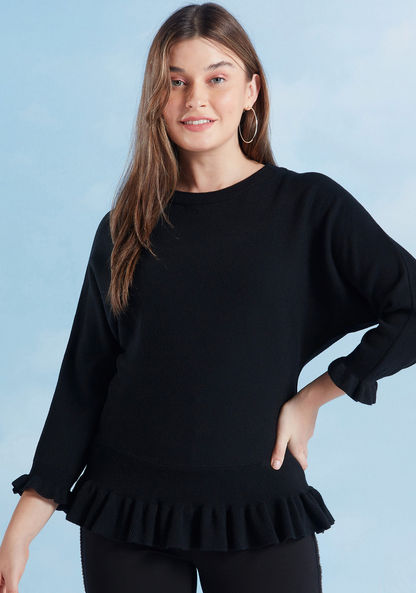 Plain Top with Crew Neck and Long Sleeves