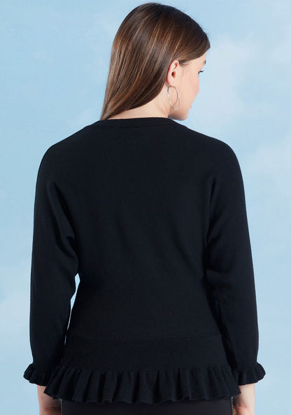 Plain Top with Crew Neck and Long Sleeves