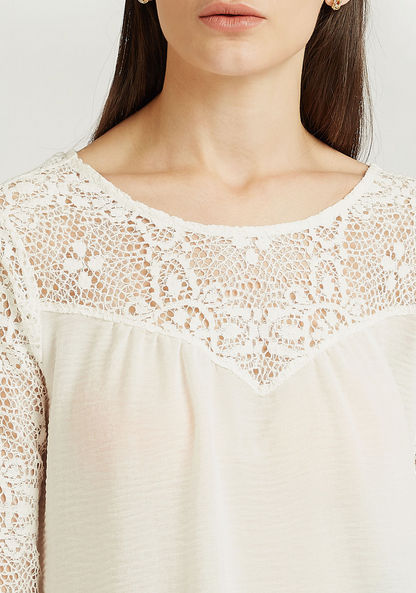 Lace Top with Round Neck and Long Sleeves