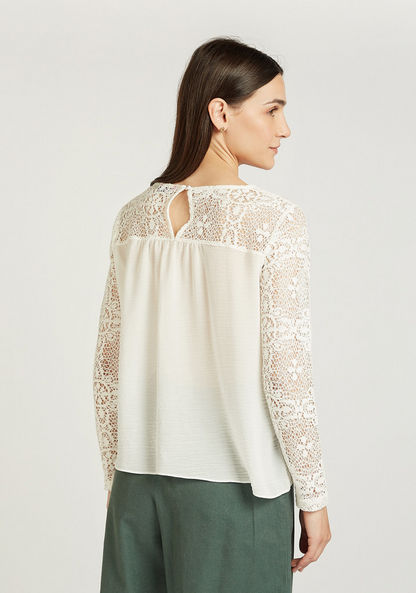 Lace Top with Round Neck and Long Sleeves