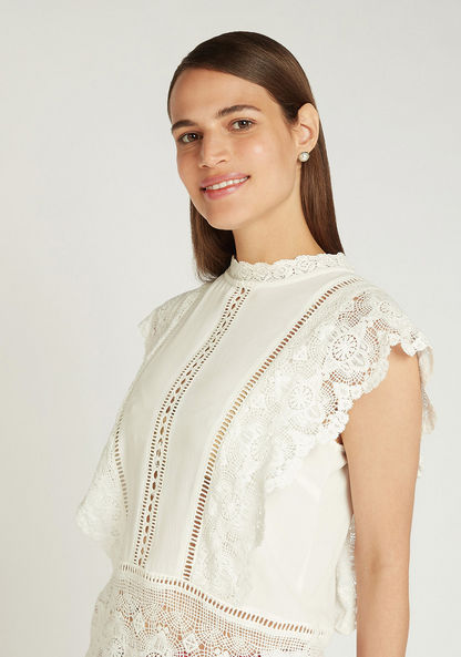 Lace Detail Sleeveless Top with High Neck