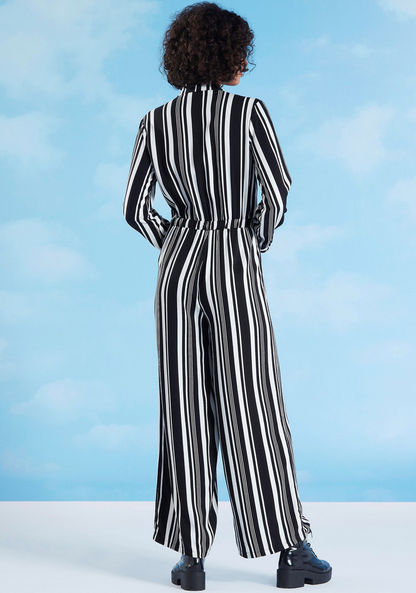 Striped Jumpsuit with Long Sleeves and Tie Ups