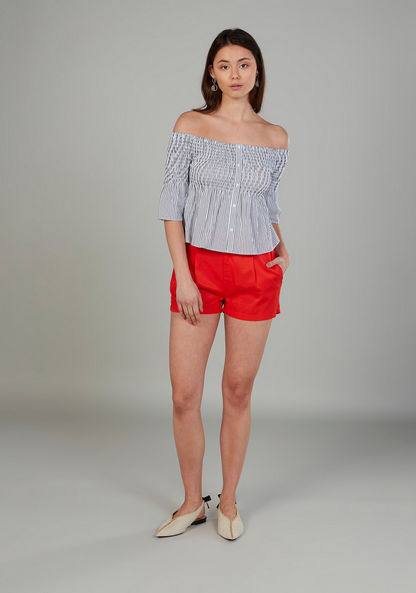 Striped Top with Bardot Neck and 3/4 Sleeves