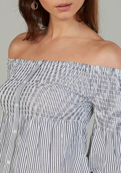 Striped Top with Bardot Neck and 3/4 Sleeves