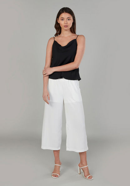 Solid Mid-Rise Culottes with Pockets and Elasticised Waistband