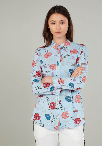 Floral Print Shirt with Spread Collar and Long Sleeves