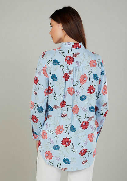 Floral Print Shirt with Spread Collar and Long Sleeves