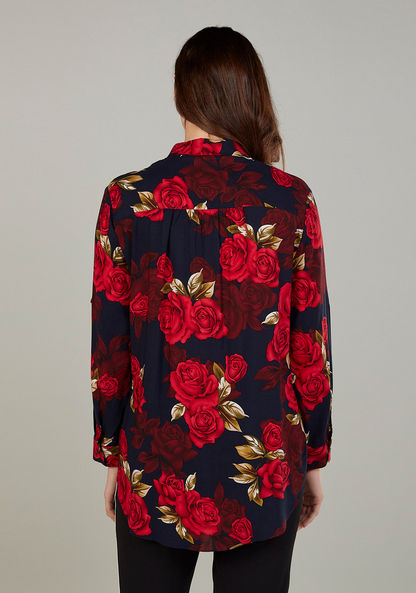 Floral Print Shirt with Long Sleeves and Spread Collar
